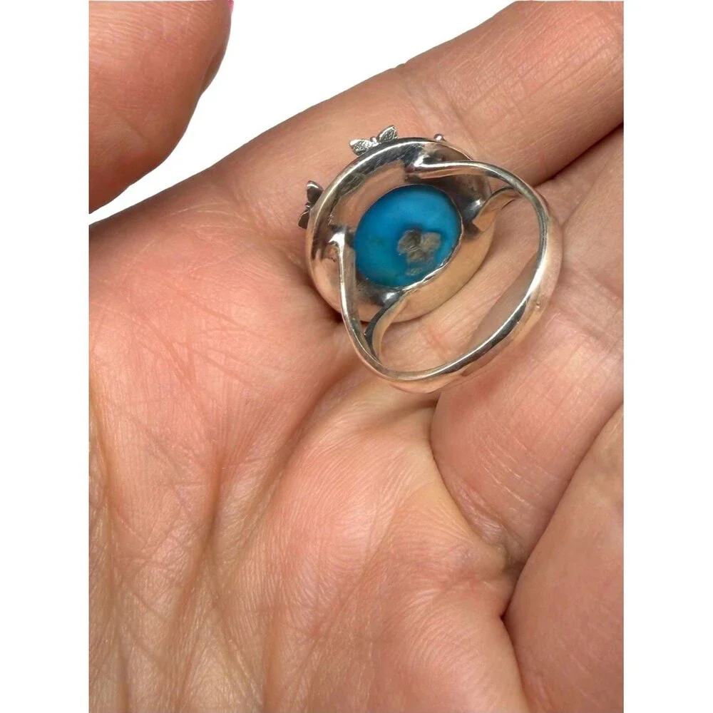 Morenci Mine Turquoise Ring Size 7 Solid 925 Sterling Silver Butterfly